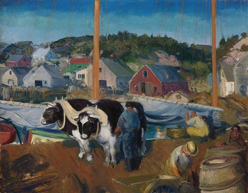 George Wesley Bellows - Ox Team, Wharf at Matinicus