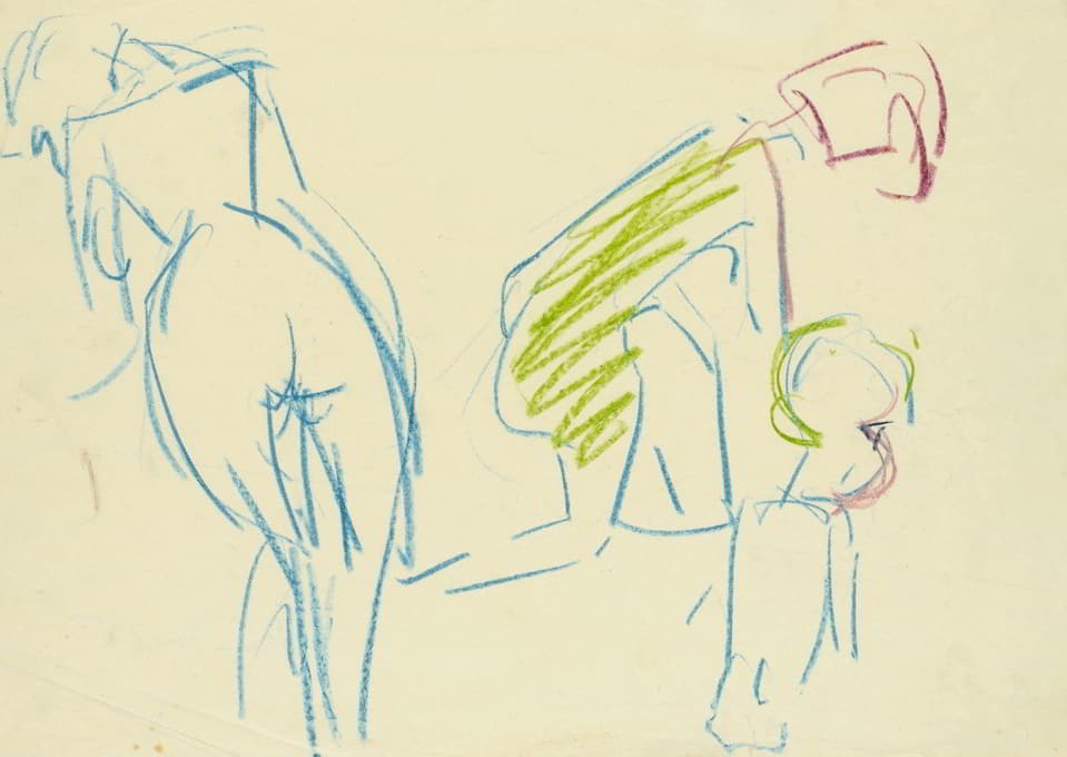 Albert Müller - Figürliche Skizze (weiblicher Akt und Frau mit Kind)