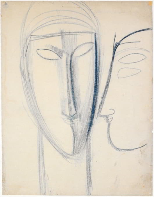 Amedeo Modigliani - Frontales langes Gesicht und Kopf im Profil