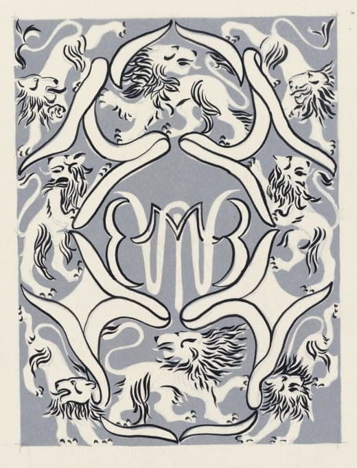 Carel Adolph Lion Cachet - Ontwerp voor een ex libris met monogram en leeuwen