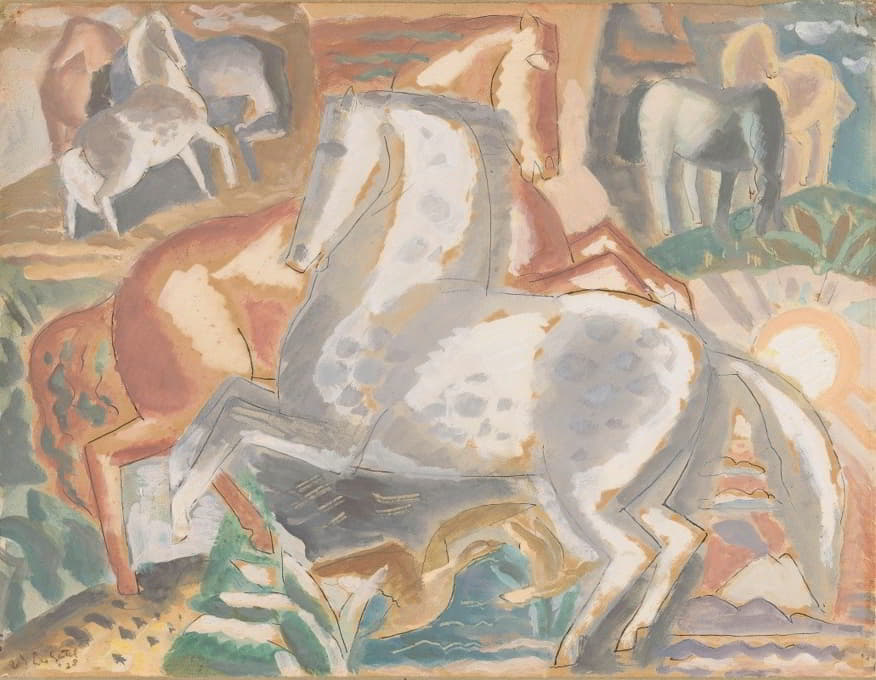 Leo Gestel - Paarden in landschap