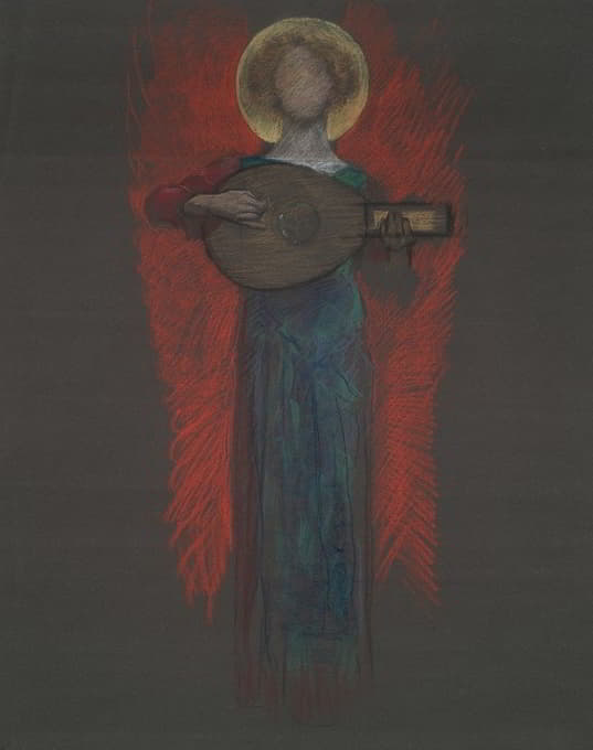 Edwin Austin Abbey - Study, Angel with Musical Instrument