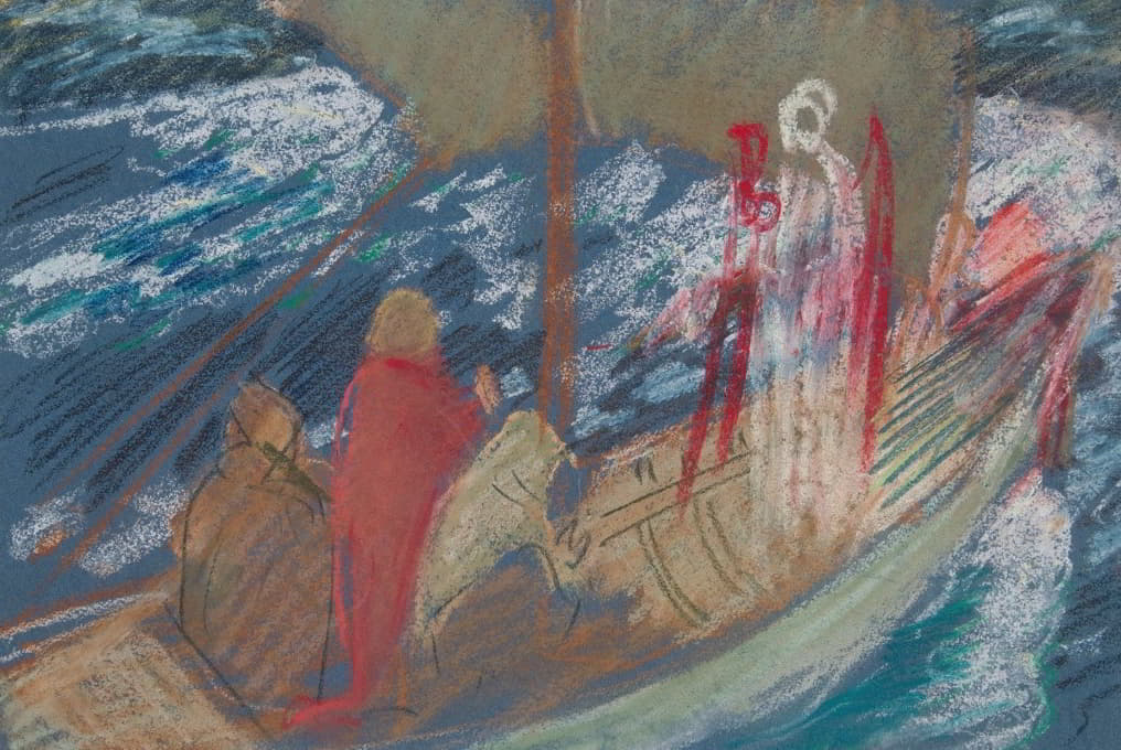 波士顿公共图书馆《寻找圣杯》壁画系列中的“所罗门之船”习作