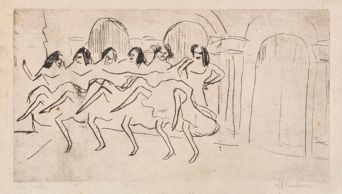 拱门装饰前的六名舞蹈演员（英语合奏）