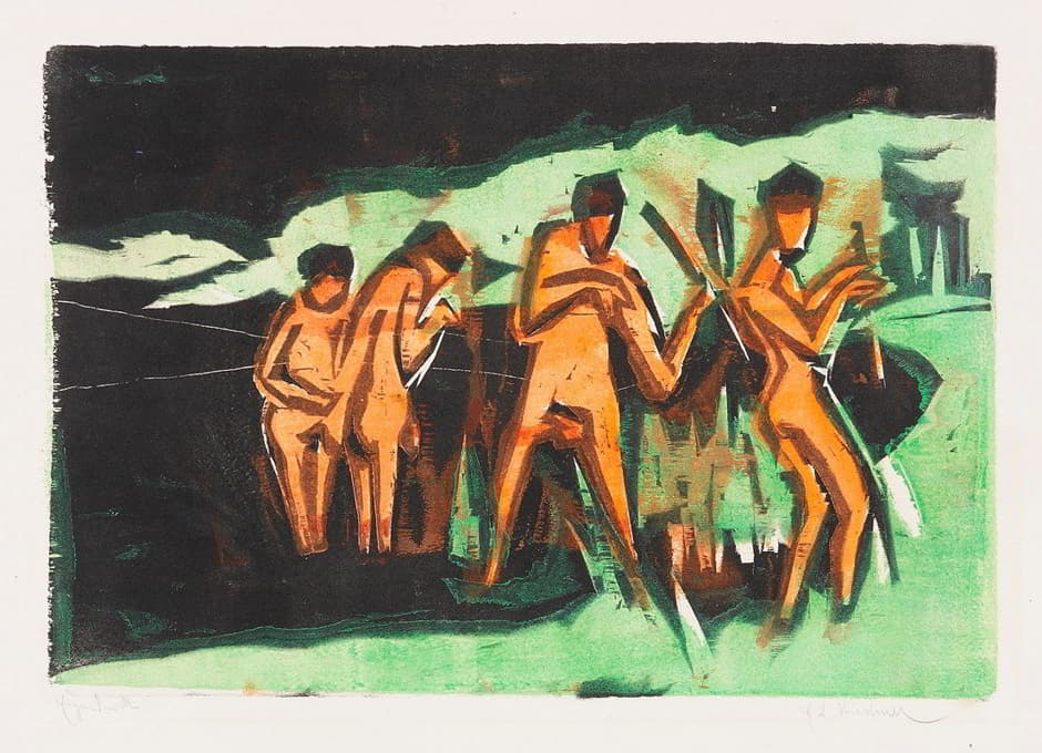 Ernst Ludwig Kirchner - Mit Schilf werfende Badende