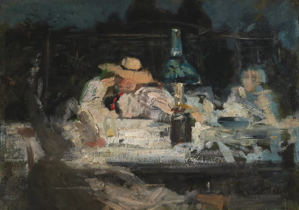 Alexandre Falguière - Figures Seated Around a Lamp