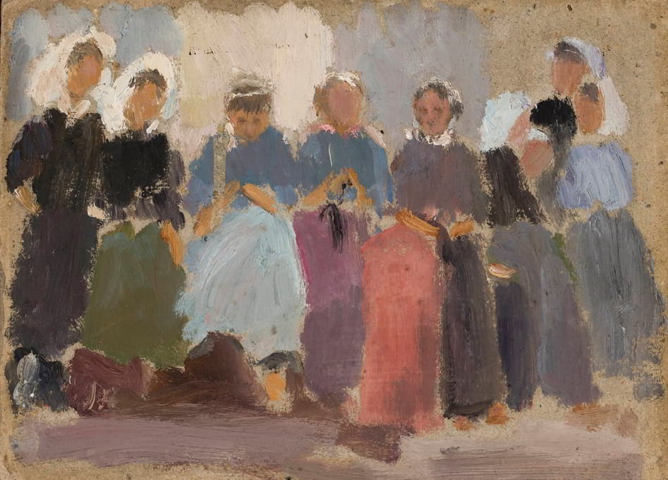 Tadeusz Makowski - Knitting women – sketch