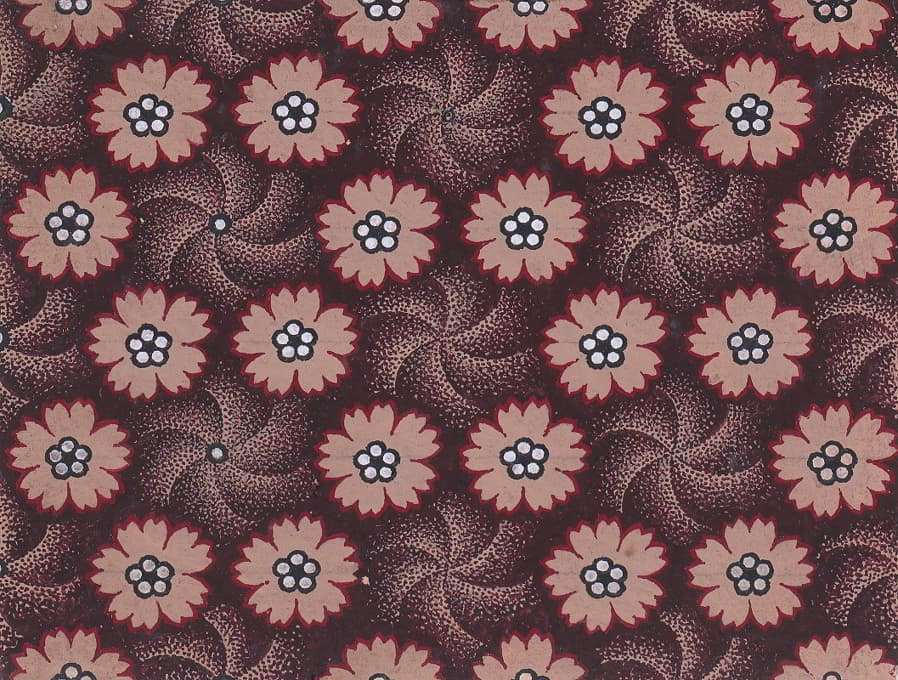 织物设计，花环围绕漩涡形成六边形