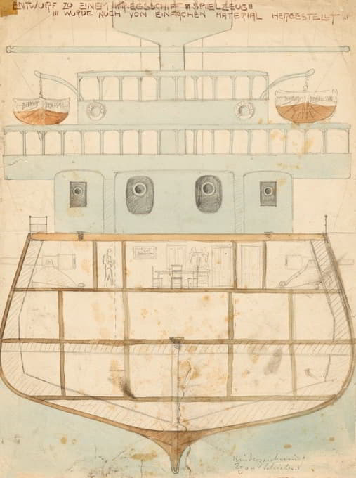 Egon Schiele - Entwurf zu einem Kriegsschiff-Spielzeug