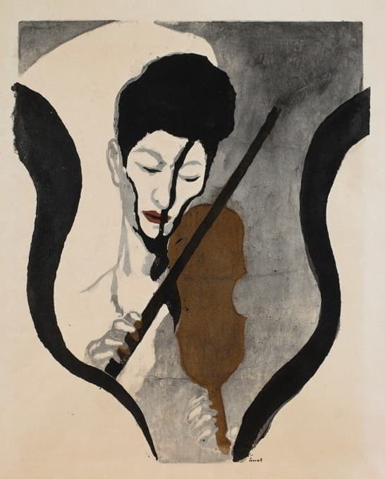 Onchi Kōshirō - Impression of a Violinist (Portrait of Suwa Nejiko)