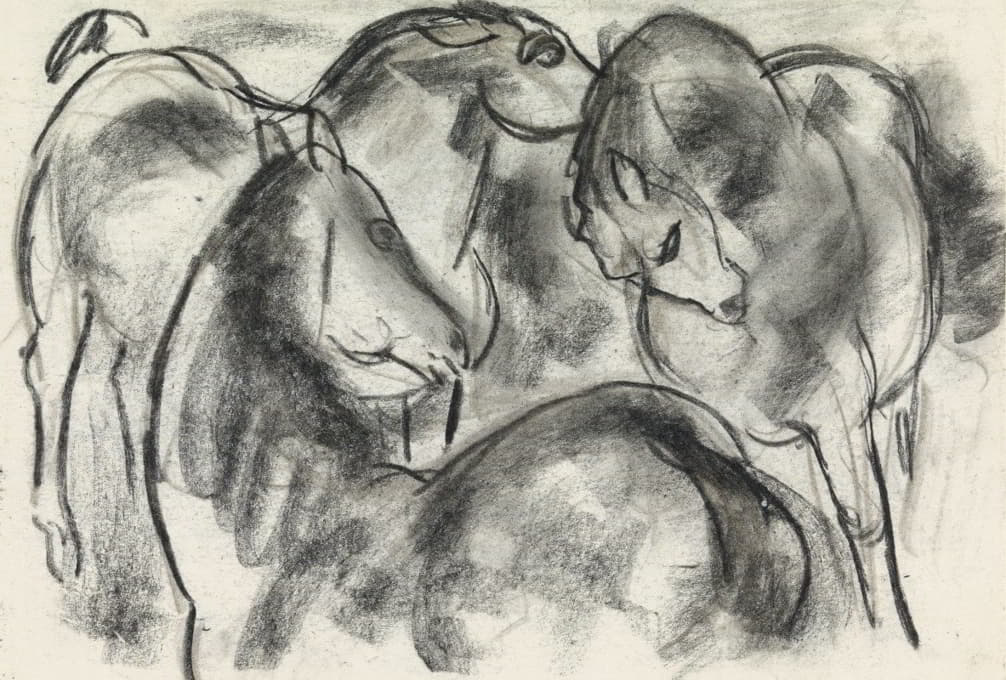 Leo Gestel - Schets van drie paarden