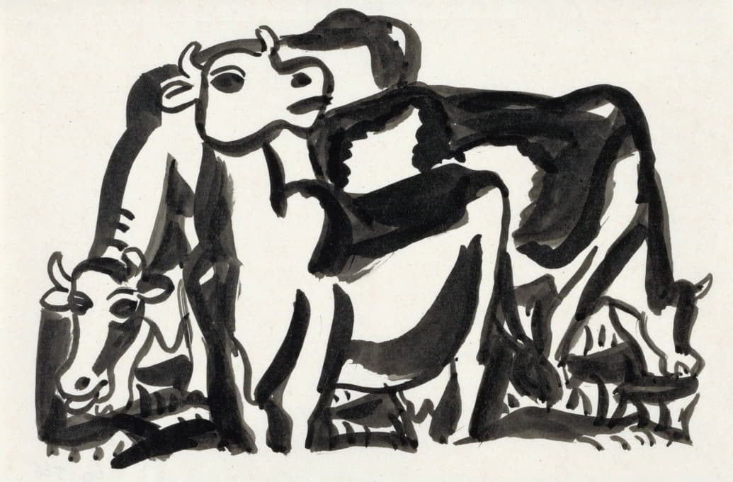 Leo Gestel - Ontwerp voor een vignet; voorstelling met drie koeien