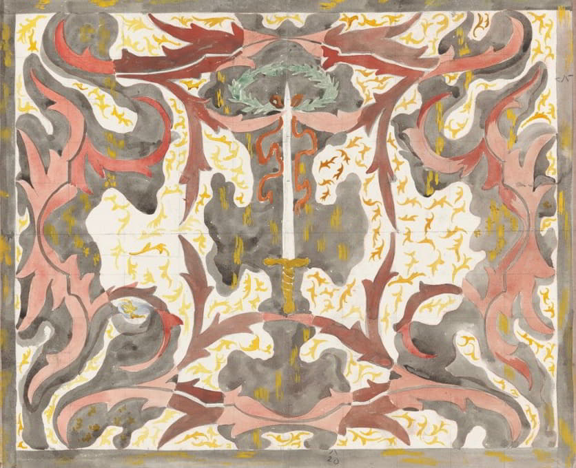 Carel Adolph Lion Cachet - Decoratief ontwerp met opstaande degen