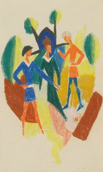 August Macke - Zwei Männer Und Frau (Stickerei) (Two Men And A Woman (Embroidery)