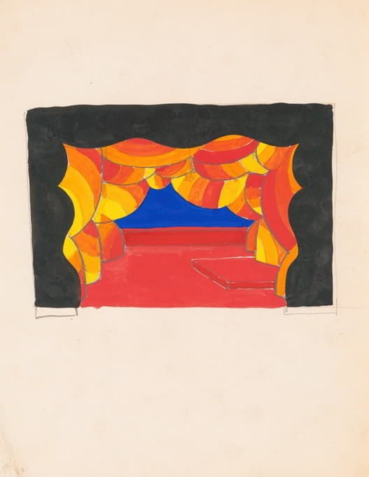 Winold Reiss - Designs for theater with black-framed proscenium and boldly colored settings.] [Study for stage light wall decoration, possibly for Caf ̌Crillon (277 Park Avenue) ..