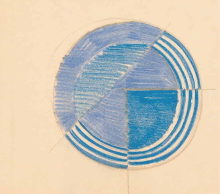 Winold Reiss - Miscellaneous small sketches for inlaid table tops.] [Design with blue circular motif