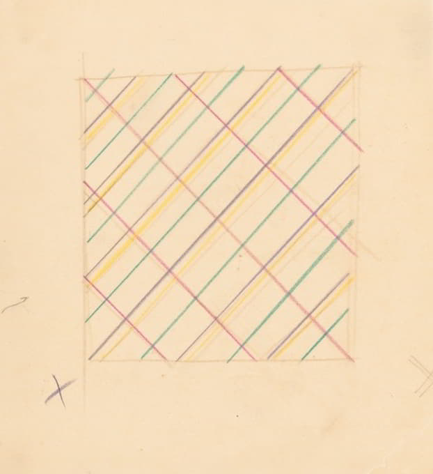 Winold Reiss - Miscellaneous small sketches for inlaid table tops.] [Design with lined grid motif