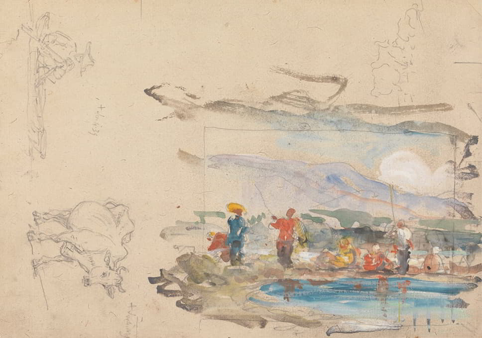 George Chinnery - A Pool with Figures