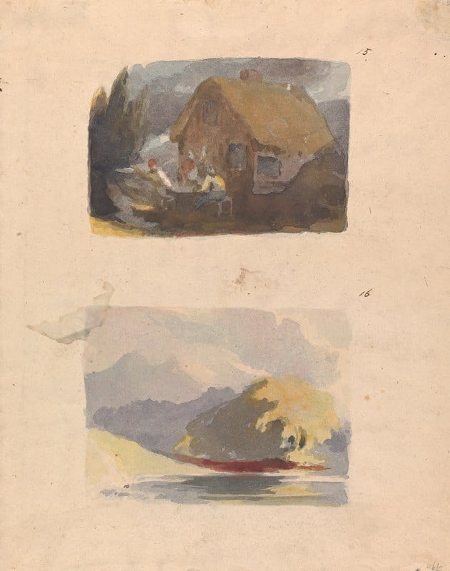 Thomas Sully - Cottage with Figures in Front (no. 15); Landscape with River and Mountains – Sunshine (no. 16)