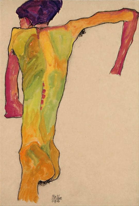 Egon Schiele - Male Nude, Propping Himself Up