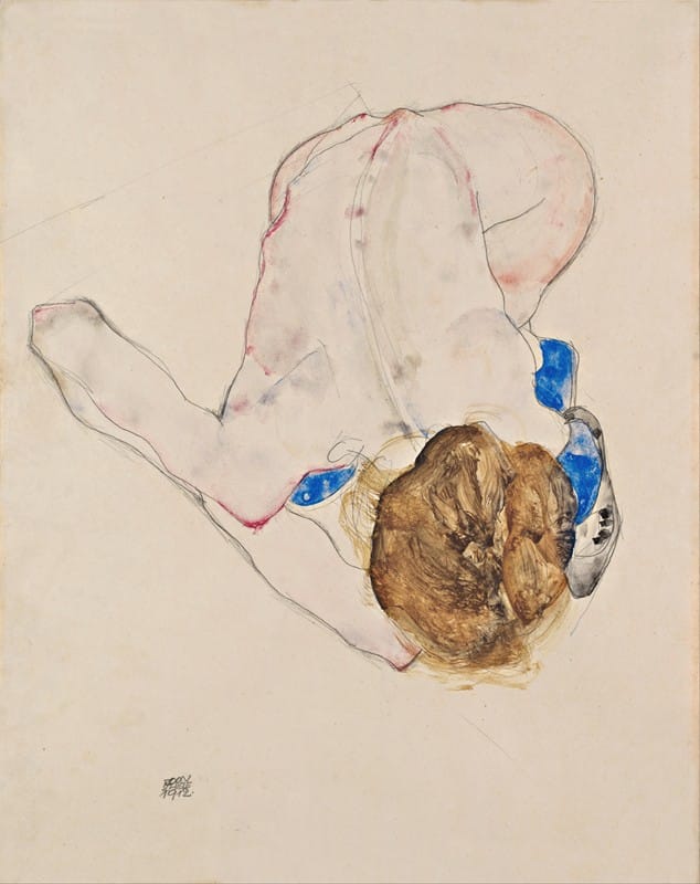 Egon Schiele - Nude with Blue Stockings, Bending Forward