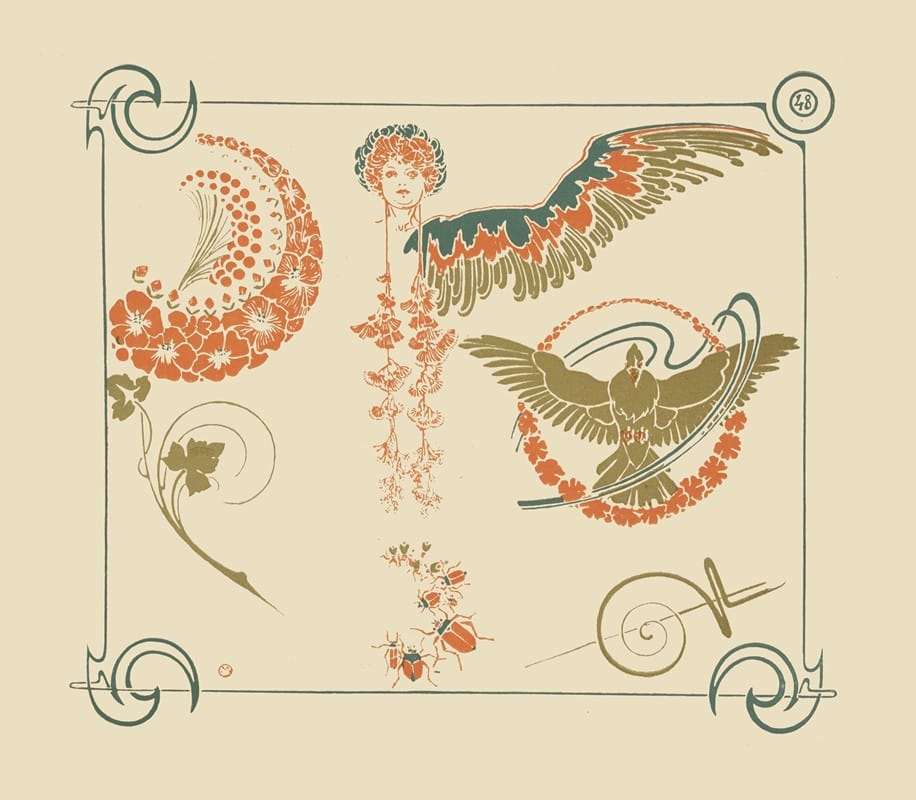 Alphonse Mucha - Abstract design based on flowers, angels, birds, beetles.