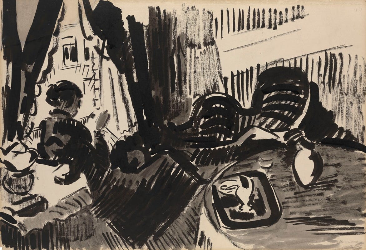 Rik Wouters - Nel Sewing before the Burtterfly Sofa