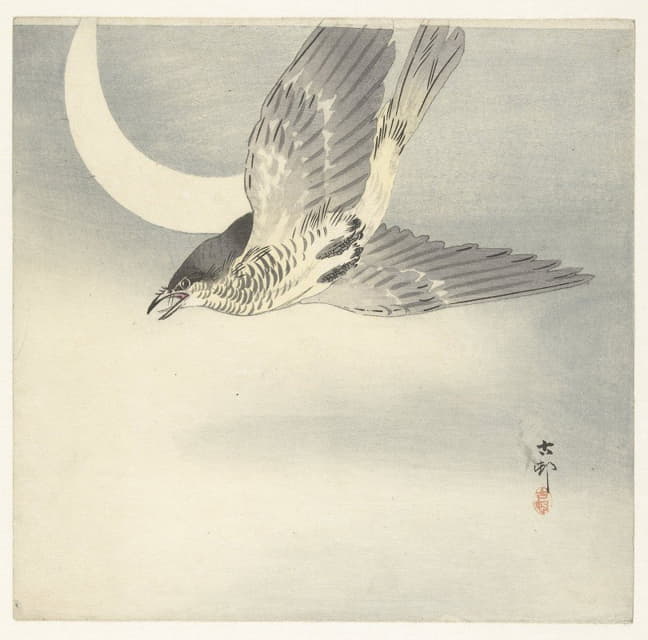 Ohara Koson - Cuckoo at crescent moon
