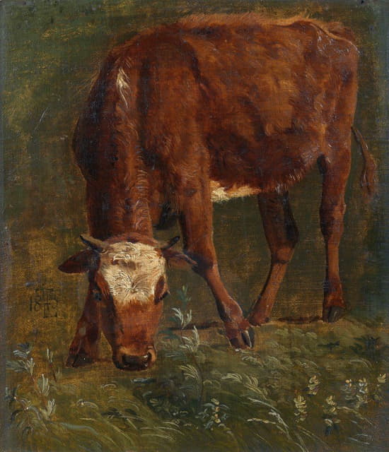Johan Thomas Lundbye - Grazing red heifer. Study