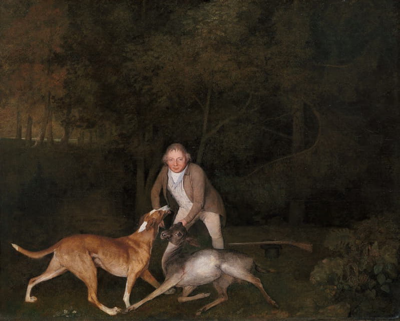克莱伦登伯爵的猎场看守人弗里曼，带着一头奄奄一息的母鹿和猎犬