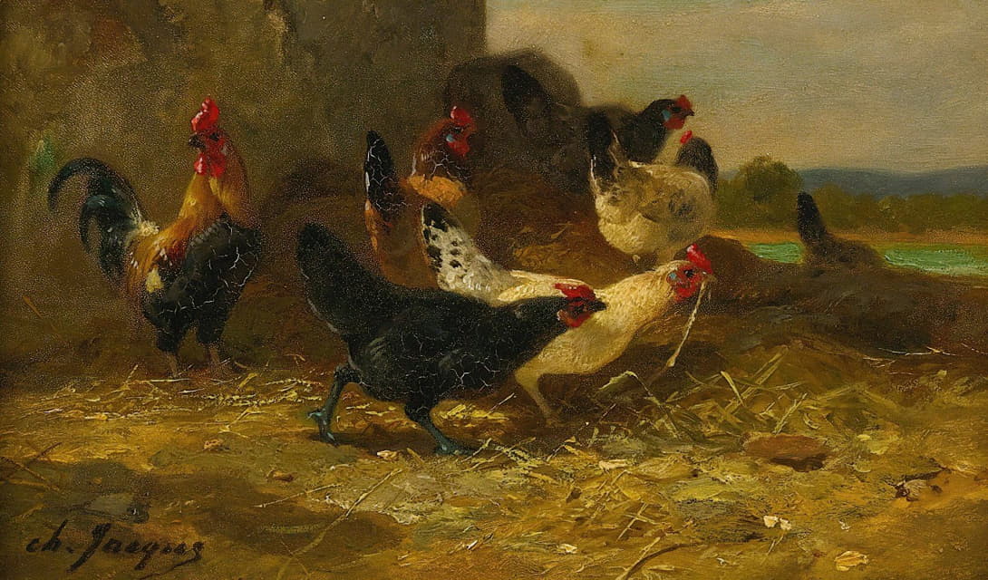 Charles Emile Jacque - Hens And Cocks
