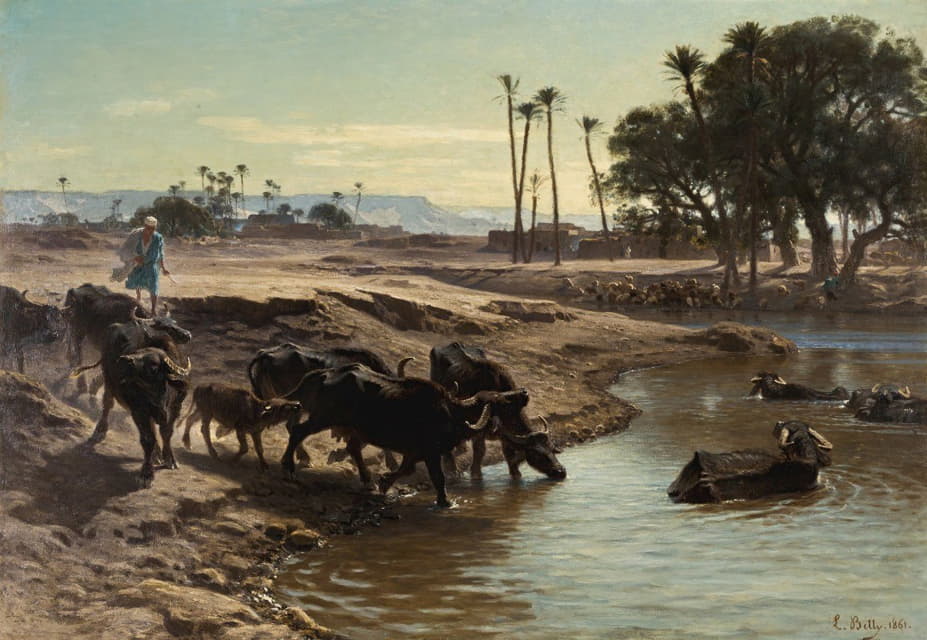 在尼罗河中洗澡的水牛