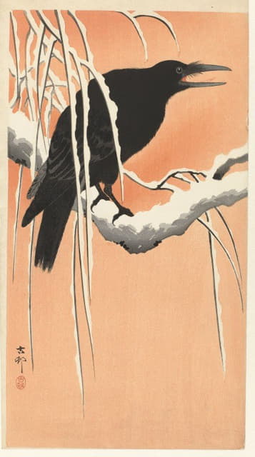 Ohara Koson - Crow on snowy branch