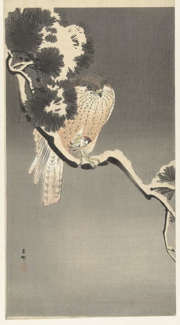 Ohara Koson - Hawk with sparrow