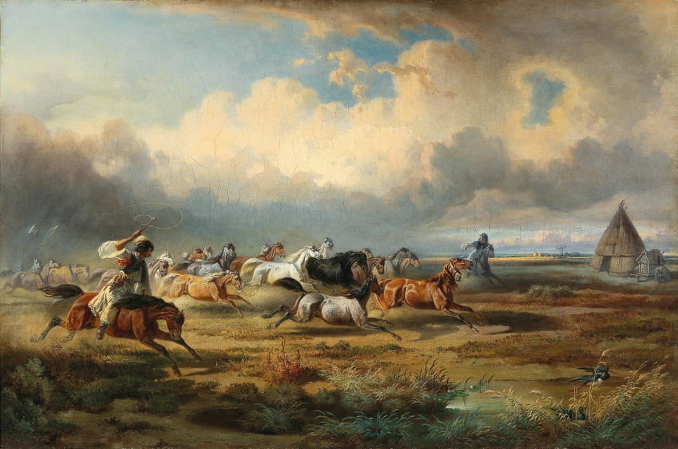 Adolf van der Venne - Herd of Horses on the Puszta