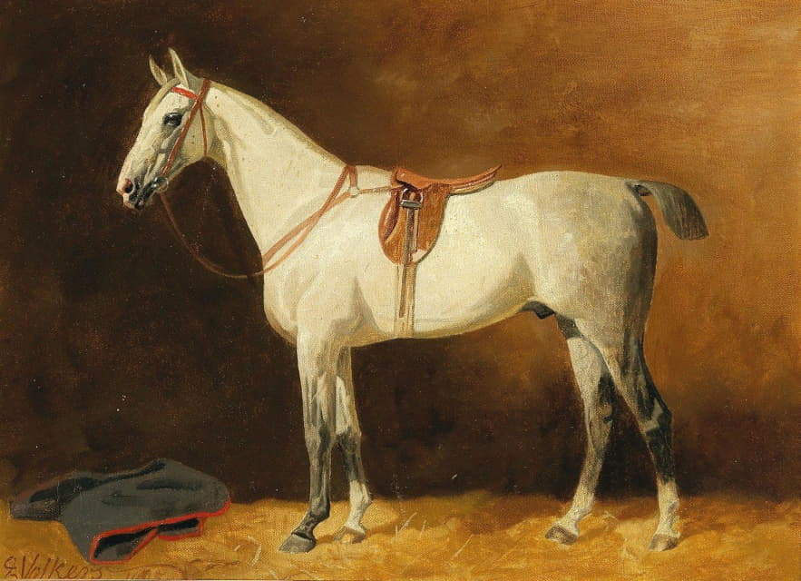 Emil Volkers - Saddled Grey in a Stable