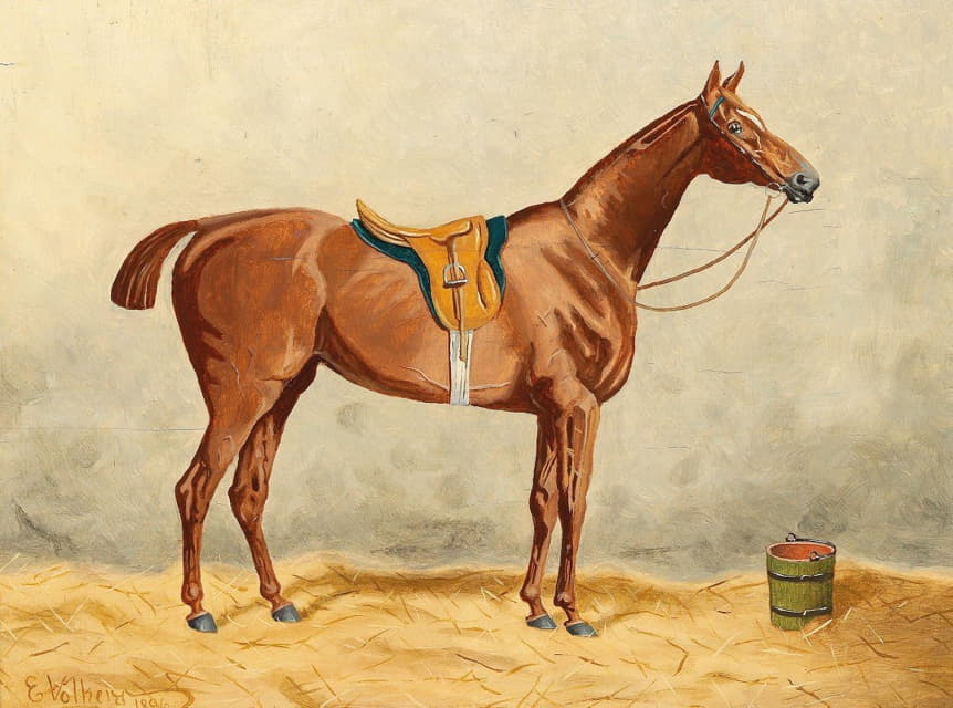 Emil Volkers - Saddled Horse in the Stable