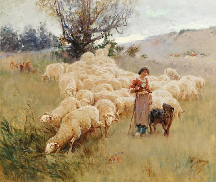 Alfred Plauzeau - A Flock of Sheep