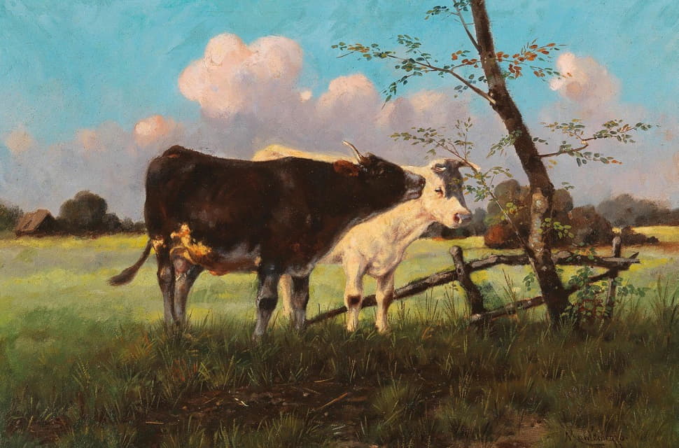 Antonio Montemezzo - Cows in a Meadow