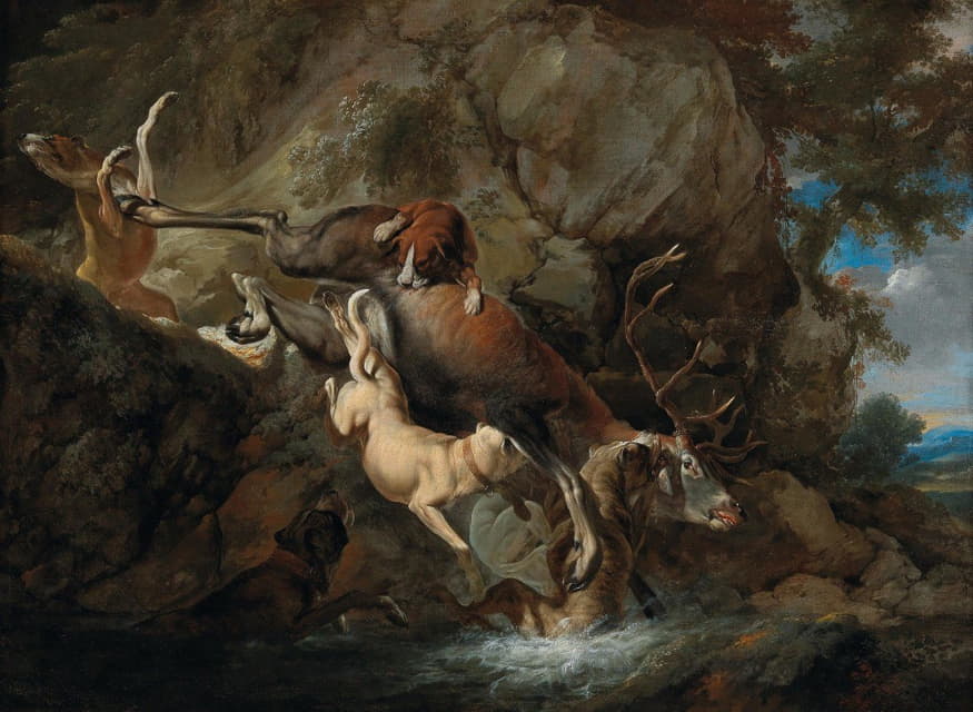 Carl Borromäus Andreas Ruthart - Dogs attacking a stag