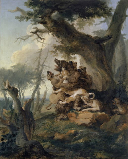Caspar Wolf - Bear, Attacked by a Pack of Hounds