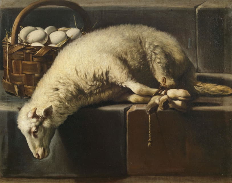 一只拴在一篮子鸡蛋旁边的小羊，是复活节的寓言