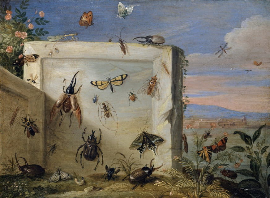 Jan Van Kessel The Elder - Insects on a Stone Slab