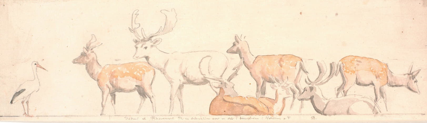 P. C. Skovgaard - En rudel hjorte og en stork