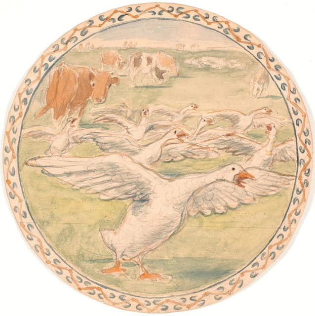 Theodor Philipsen - Køer og skræppende høns (udkast til keramisk fad)