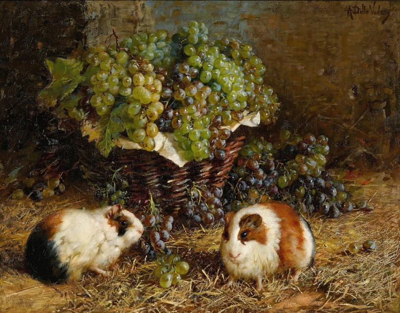 Antonio delle Vedove - Guinea Pigs And A Basket Of Grapes