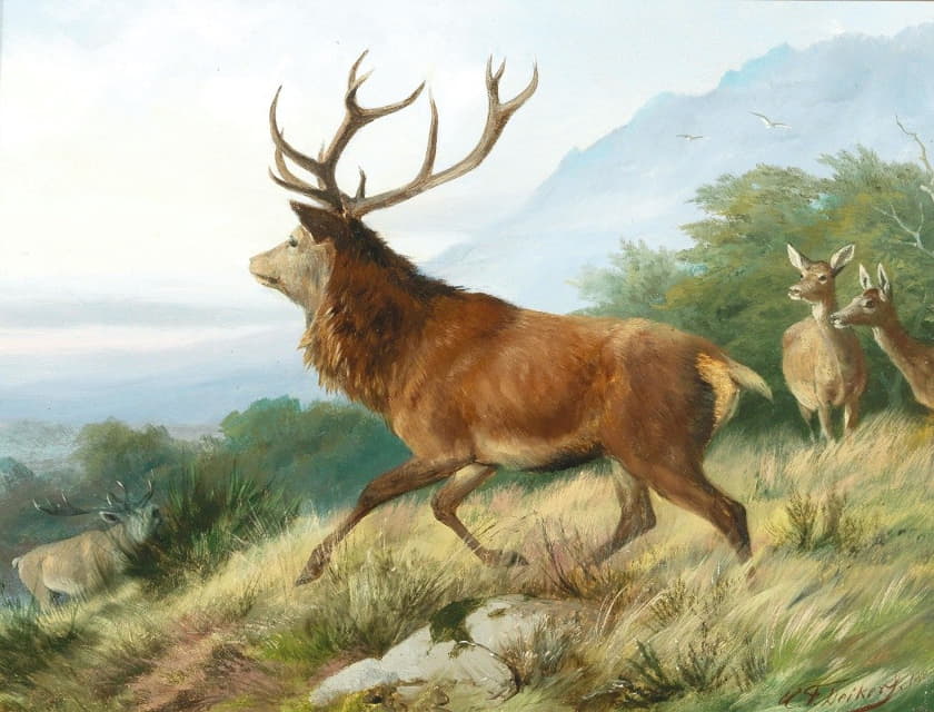 Carl Friedrich Deiker - Red Deer in the Rutting Season