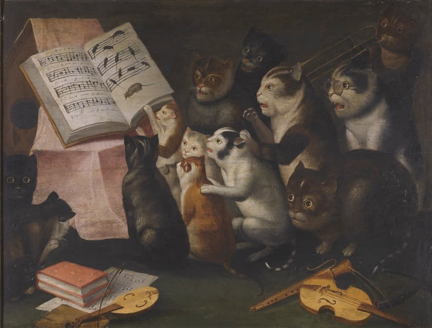 一群目瞪口呆的猫在唱歌作乐