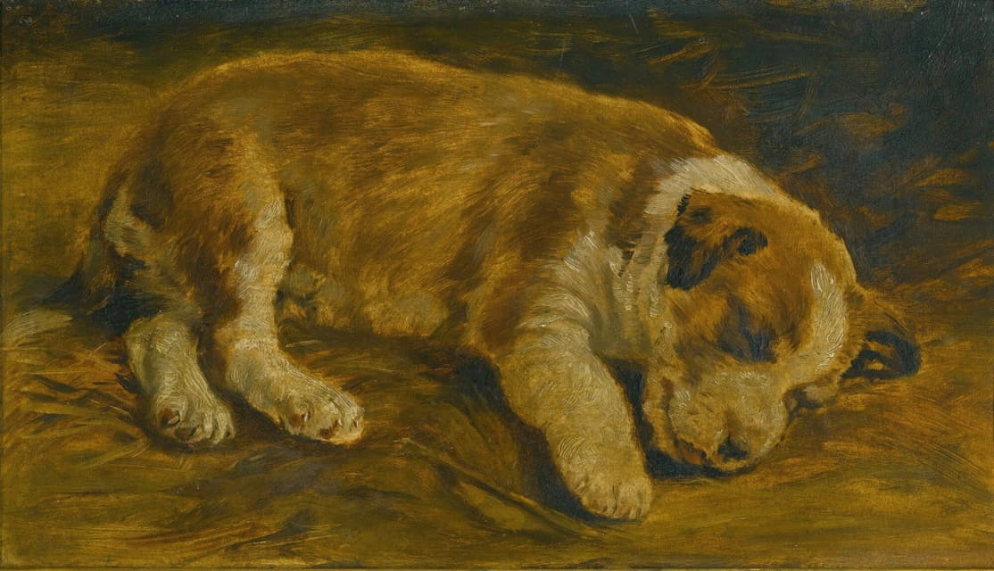 Follower of Sir Edwin Henry Landseer - A Puppy Sleeping