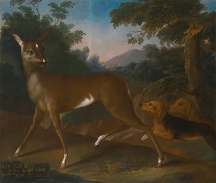 Heinrich Lihl - A Landscape With Dogs Hunting A Roe